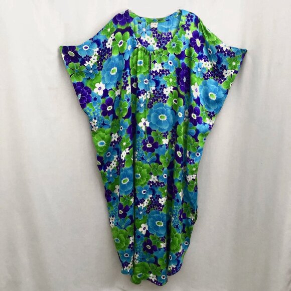 Vintage 70s Amy Perdue Caftan Neon Vibrant MuuMuu Dress - Picture 2 of 11